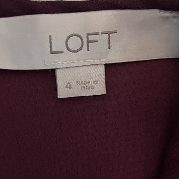 Loft Womens Fit Flare Short Sleeve Knee Length Burgundy Dress‎ Size 4 - Picture 3 of 6